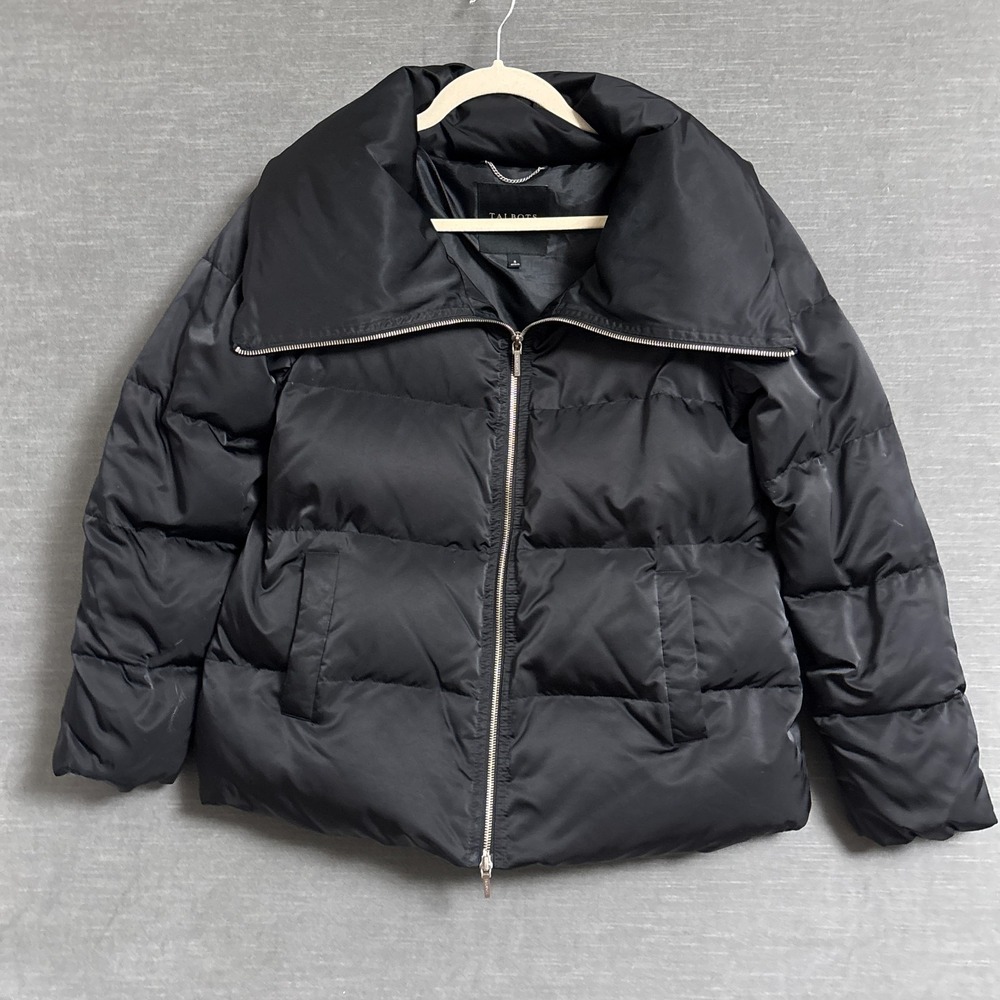 Talbots Coat S Black Down Puffer Jacket Classic Warm Fall Winter Ski Travel Work